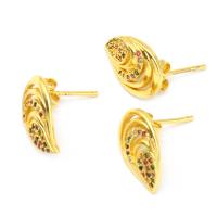 Cubic Zirconia Micro Pave Brass Earring Leaf micro pave cubic zirconia & for woman golden Sold By Pair