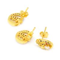 Boucles d'oreilles en laiton zircon cubique pavent, pavé de micro zircon & pour femme, doré, 14x9x10mm, Vendu par paire