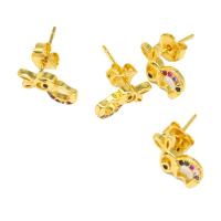 Cubic Zirconia Micro Pave Latão Brinco, cobre, Coelho, micro pavimento em zircônia cúbica & para mulher, dourado, 14x13x6mm, vendido por par