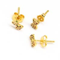 Cubic Zirconia Micro Pave Latão Brinco, cobre, Laço, micro pavimento em zircônia cúbica & para mulher, dourado, 13x12x4mm, vendido por par