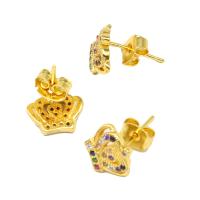 Cubic Zirconia Micro Pave Brass Earring Crown micro pave cubic zirconia & for woman golden Sold By Pair