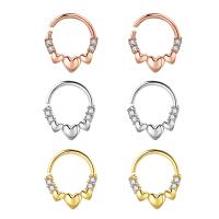 Bijoux de Piercing nez en laiton, Placage, unisexe & avec le motif de coeur & avec zircone cubique, plus de couleurs à choisir, 0.80x8mm, Vendu par PC