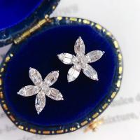 Cubic Zircon ( CZ ) Stud Earring, Mässing, Blomma, micro bana cubic zirconia & för kvinna, silver, 15mm, Säljs av Par