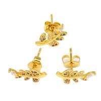 Cubic Zirconia Micro Pave Brass Earring Leaf micro pave cubic zirconia & for woman golden Sold By Pair