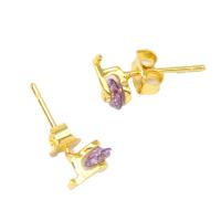 Boucles d'oreilles en laiton zircon cubique pavent, pavé de micro zircon & pour femme, doré, 15x8x4mm, Vendu par paire