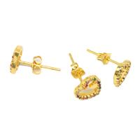 Cubic Zirconia Micro Pave Latão Brinco, cobre, Coração, micro pavimento em zircônia cúbica & para mulher, dourado, 13x8x8mm, vendido por par