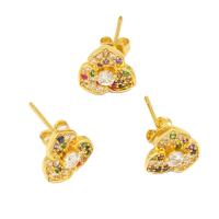 Cubic Zirconia Micro Pave Brass Earring Flower micro pave cubic zirconia & for woman golden Sold By Pair