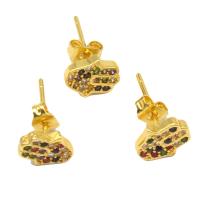 Messing oorbellen met micro-paved kubieke zirconia's, Hand, micro pave zirconia & voor vrouw, gouden, 16x8x7mm, Verkocht door pair