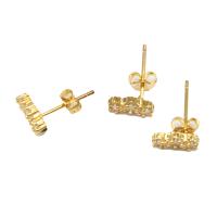 Messing oorbellen met micro-paved kubieke zirconia's, micro pave zirconia & voor vrouw, gouden, 15x8x4mm, Verkocht door pair