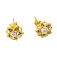 Cubic Zirconia Micro Pave Brass Earring Star micro pave cubic zirconia & for woman golden Sold By Pair