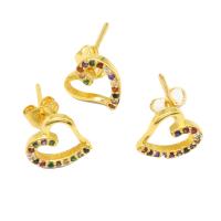 Cubic Zirconia Micro Pave Brass Earring Heart micro pave cubic zirconia & for woman golden Sold By Pair