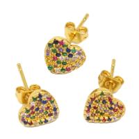 Cubic Zirconia Micro Pave Brass Earring Heart micro pave cubic zirconia & for woman golden Sold By Pair