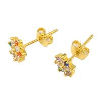 Cubic Zirconia Micro Pave Latão Brinco, cobre, Flor, micro pavimento em zircônia cúbica & para mulher, dourado, 15x6mm, vendido por par