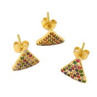 Cubic Zirconia Micro Pave Brass Earring Triangle micro pave cubic zirconia & for woman golden Sold By Pair