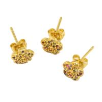 Cubic Zirconia Micro Pave Latão Brinco, cobre, Flor, micro pavimento em zircônia cúbica & para mulher, dourado, 14x7mm, vendido por par