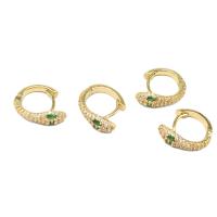 Orecchini cerchietti Hoop ottone, Serpente, Micro spianare cubic zirconia & per la donna, dorato, 16x13x6mm, Venduto da coppia