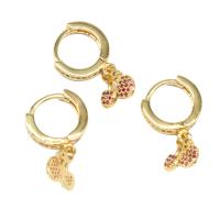 Huggie Hoop Drop ørering, Messing, Cherry, Micro Pave cubic zirconia & for kvinde, gylden, 10x10x1mm, Solgt af par