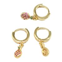 Boucle d’oreille goutte strass Hoop, laiton, ananas, pavé de micro zircon & pour femme, doré, 13x6x2mm, Vendu par paire