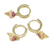 Huggie Hoop Drop Earring Brass Ice Cream micro pave cubic zirconia & for woman golden Sold By Pair