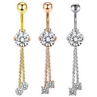 Rustfrit stål Belly Ring, Stainless Steel, forgyldt, Unisex & med cubic zirconia, flere farver til valg, 1.6x10x5x8mm, Solgt af PC