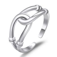 Messing Manchet Finger Ring, Geometrisch Patroon, silver plated, voor vrouw, zilver, nikkel, lood en cadmium vrij, 17.30x7mm, Verkocht door PC