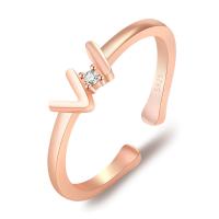 Messing Cuff fingerring, med Cubic Zirconia, Letter W, forgyldt, for kvinde, flere farver til valg, nikkel, bly & cadmium fri, 15.70x1.50mm, Solgt af PC