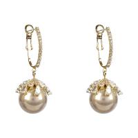 Prás Leverback Earring, le Ciúbach Zirconia & Pearl Plaisteacha, 925 Téalainn airgid sterling fonsa earring, dath an óir plated, do bhean, dathanna níos mó le haghaidh rogha, nicil, luaidhe & caidmiam saor in aisce, 19x45mm, Díolta De réir Péire