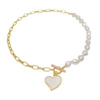 Kunststof parel ketting, Zinc Alloy, met Resin Strass & Plastic Pearl, Hart, gold plated, voor vrouw, wit, nikkel, lood en cadmium vrij, 5mm, Lengte Ca 46.5 cm, Verkocht door PC