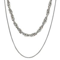 Stainless Steel Chain Ogrlica, Nehrđajući čelik, s 6cm Produžetak lanac, srebrne boje pozlaćen, Dvostruki sloj & Bizantski lanac & za žene, srebro, 5mm, Dužina Približno 40 cm, Prodano By PC