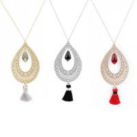 Fashion Fringe Necklace Brass with Crystal Teardrop plated for woman Length 44 cm Sold By PC