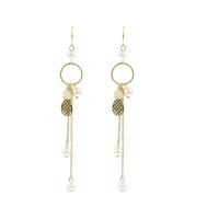 Fashion Fringe Boucles d'oreilles, laiton, avec perle, ananas, Placage, pour femme, doré, 85mm, Vendu par paire