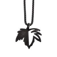 Titanium Steel Pendants Maple Leaf gun black plated hollow Sold By PC