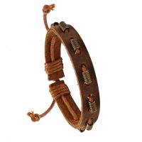 Cowhide Bracelet with Wax Cord & Zinc Alloy Adjustable & Unisex coffee color 1.2cm 17-18cm Sold By PC