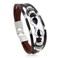 Bracciale in cuoio, corda in pelle di vitello, with corda di cera & plastica rivestito in rame & lega in zinco, unisex, nessuno, 205x15mm, Venduto da PC