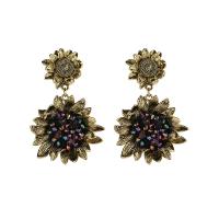 Brass Drop Earring with Crystal Sunflower antique silver color plated for woman nickel lead & cadmium free Sold By Pair