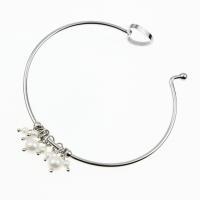 Roestvrij staal Manchet Bangle, met parel, voor vrouw, zilver, 60mm, Verkocht door PC