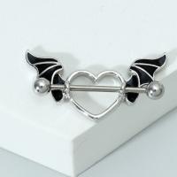 Brystvortering i rustfrit stål, Stainless Steel, Winged Heart, forgyldt, for kvinde & emalje, sølv, 15x5x3mm, Solgt af PC