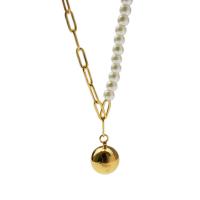 Collier de perles en plastique, laiton, avec perle de plastique, Plaqué or 18K, pour femme, couleurs mélangées, 12mm, Longueur 50 cm, Vendu par PC