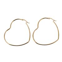 Mens acier inoxydable Hoop boucles d'oreilles, acier inoxydable 316L, coeur, Plaqué or 18K, pour femme, 55x50mm, Vendu par paire