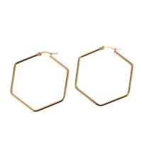 Mens pendiente de aro de acero inoxidable, acero inoxidable 316L, Hexágono, 18K chapado en oro, para mujer, 44x44mm, Vendido por Par