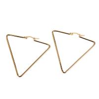 Mens acier inoxydable Hoop boucles d'oreilles, acier inoxydable 316L, triangle, Plaqué or 18K, pour femme, 50x45mm, Vendu par paire