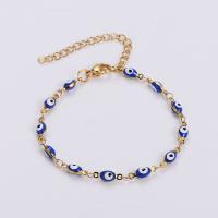 Bracelet Evil Eye bijoux, Acier inoxydable 304, avec 1.96 inch chaînes de rallonge, Plaqué or 18K, motif de mauvais œil & pour femme & émail, plus de couleurs à choisir, Longueur Environ 6.3 pouce, Vendu par PC