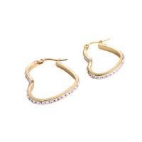 Mens acier inoxydable Hoop boucles d'oreilles, acier inoxydable 316L, coeur, Plaqué or 18K, normes différentes pour le choix & pour femme & avec strass, Vendu par paire