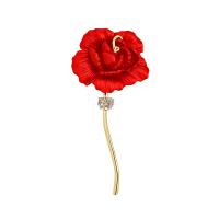 Zinklegering broches, Zinc Alloy, Rose, 18K vergulde, voor vrouw & met strass, nikkel, lood en cadmium vrij, 62x29mm, Verkocht door PC