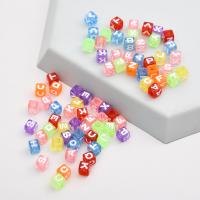 Grânulos acrílicos de alfabeto, acrilico, Quadrado, moldagem por injecção, DIY & com padrão de carta & esmalte, cores misturadas, 6x6mm, 3100PCs/G, vendido por G