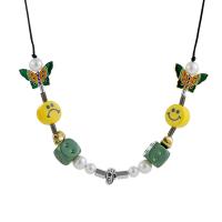 Collier chaîne chandail , acier inoxydable, avec perle résine & Pendentif en alliage de zinc & corde de cire, Placage de couleur argentée, Longueur réglable & unisexe, vert, 8x8mm, Longueur Environ 60 cm, Vendu par PC