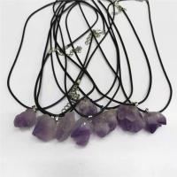 Collier de quartz, améthyste, avec cuir PU & alliage de zinc, Irrégulière, pour femme, violet, Longueur 50 cm, Vendu par PC