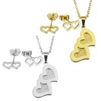 Set di gioielli in acciaio inox, Orecchino a bottone & Collana, Cuore, placcato, per la donna, nessuno, 14*23mm,1.5mm,11.5*6mm, Lunghezza 17 pollice, Venduto da set