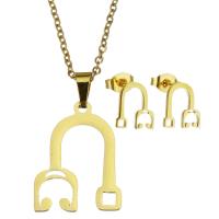 Set di gioielli in acciaio inox, Orecchino a bottone & Collana, per la donna, dorato, 16*21mm,1.5mm,8*10mm, Lunghezza 17 pollice, Venduto da set