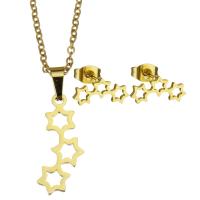 Roestvrij staal sieraden sets, Stud Oorbel & halsketting, Ster, voor vrouw, gouden, 10*21mm,1.5mm,13*6mm, Lengte 17 inch, Verkocht door Stel